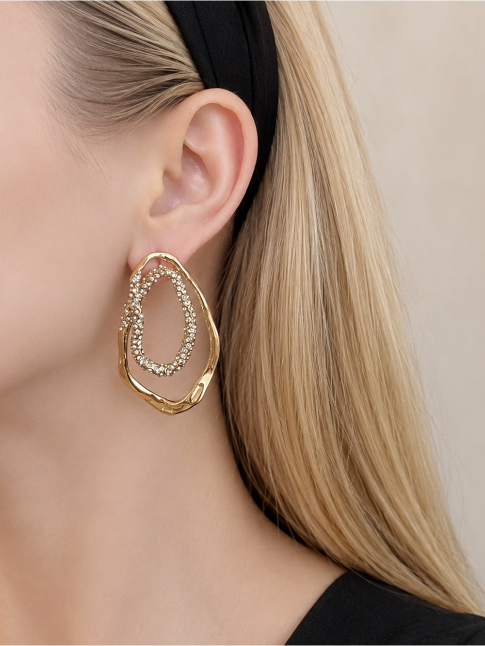 Zara Gold Tone Crystal Open Hoop Earrings - Elegant Women's Jewelry NWOT